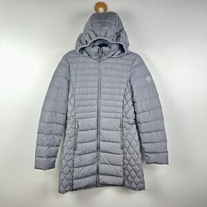 Michael Kors Gray Packable Down Puffer Coat Long Women’s Size Small 90% Down